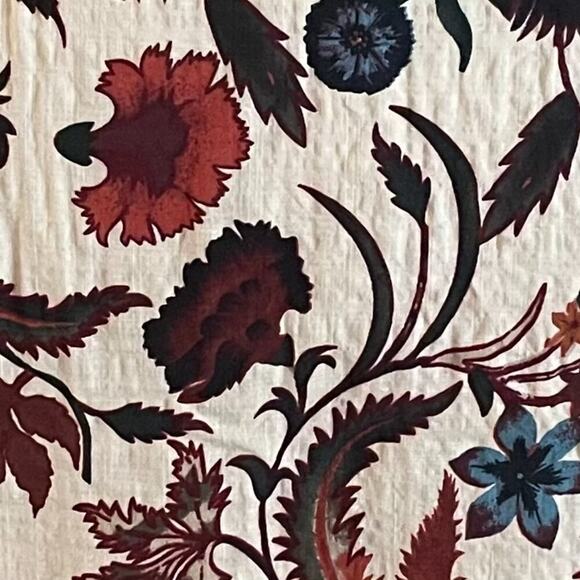 Cotton Blend Floral Short Sleeve Button Down Shirt/Blouse Ivory, Red, Blue, M - Picture 7 of 12